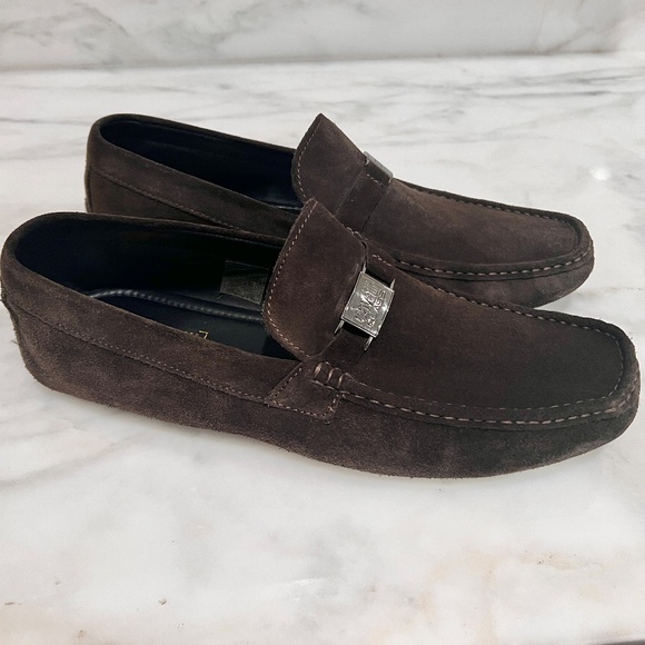 LIKE NEW Class Cavalli Dark Brown Slip-On Suede Logo Plaque Loafers/Driving Moc - Picture 12 of 16
